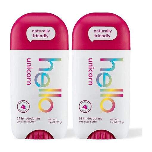 hello Unicorn Aluminum Free Deodorant for Women, Girls, Safe for Kids, Dermatologically tested, Natural Fragrance, 2 Pack