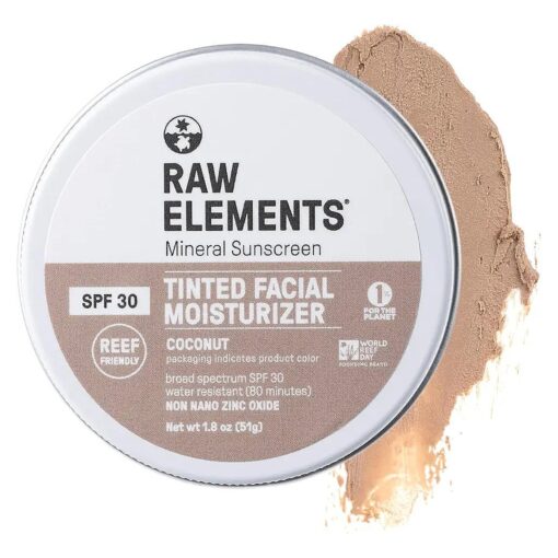 Raw Element Ultra-Moisturizing Tinted Face Cream, Non Toxic Mineral Face Sunscreen, Daily Tinted Moisturizer, Non-Nano Zinc Oxide, Reef Friendly, All Ages, SPF 30, 1.8 oz, Coconut, Pack of 1