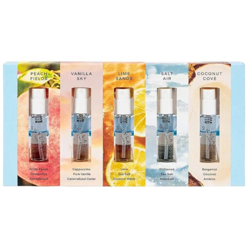 Skylar Perfume Discovery spray Sampler Set - Peach Fields, Vanilla Sky, Lime Sands, Salt Air, Coconut Cove - Hypoallergenic & Clean Perfume for Women & Men - 5 1.5mL