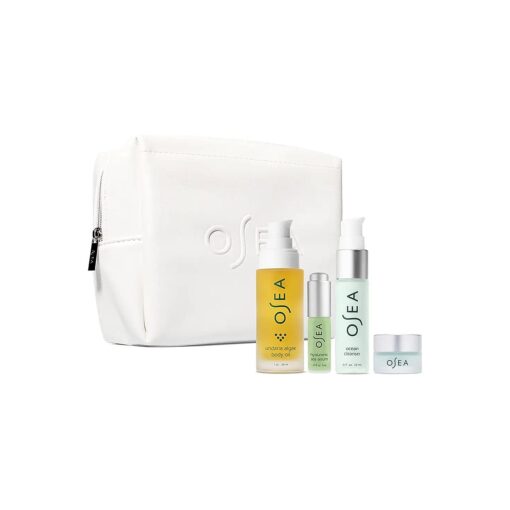 OSEA Bestsellers Discovery Skincare Set - 4-piece Skin Care Set - Vegan Leather Pouch, Body Oil, Face Cleanser, Water Cream, & Hyaluronic Acid Serum - Clean Beauty Travel Set - Ideal for Beauty Gifts