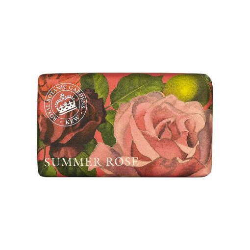 Royal Botanical Gardens Kew Wrapped Soap Bar, Luxury Rose Shea Butter Soap Bar, Moisturising Soap Bar for Face and Body, Summer Rose Scent 240g