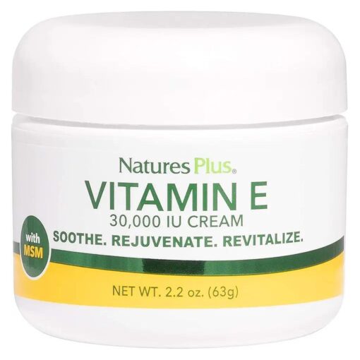 Natures Plus Vitamin E Cream - 30,000 iu, 2.2 oz - Helps Relieve Dry Skin, May Soothe Minor Skin Irritations- With MSM, Aloe Vera, Vitamins A & D - Vegan, Vegetarian