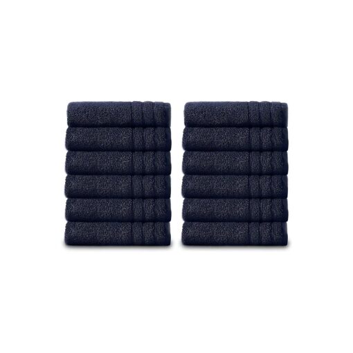 COTTON CRAFT Washcloths - 12 Pack Super Zero Twist Facecloths -13x13-100 % Cotton Baby Wash Cloths - Ultra Soft Absorbent Quick Dry Everyday Luxury Bathroom Kitchen Spa Gym Pool Camp Dorm - Navy Blue