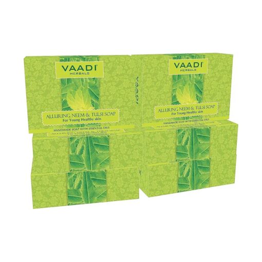 Vaadi Herbals Neem Tulsi Bar Soap with Tea Tree Oil - Handmade Herbal Soap with 100 % Pure Essential Oils - ALL Natural - Each 2.65 Oz - Pack of 6 ( 16 Oz )