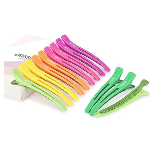 AIMIKE Neon Hair Clips, 12 Pcs Salon Hair Clips for Styling Sectioning, Duck Billed Hair Roller Clips, Professional Hair Styling Clips, Hair Cutting Clips for Women, Hairdresser - 4.3" Long