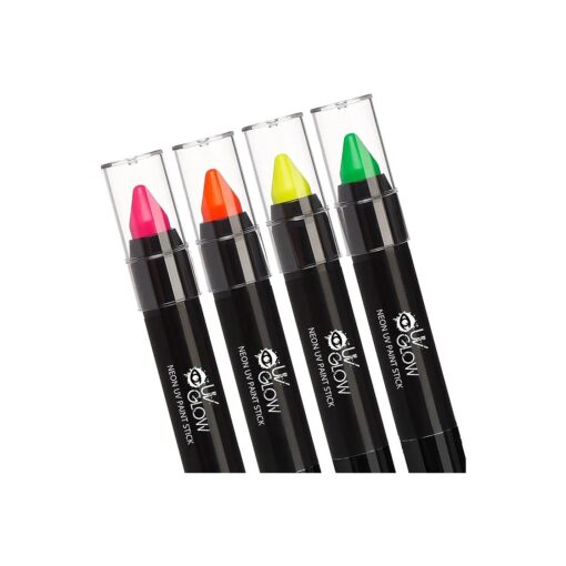 Neon UV Paint Stick/Face & Body Crayon - Genuine and original UV Glow product - glows brightly under Blacklights ! ( Set of 4 )