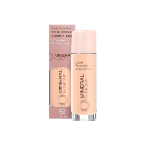 Mineral Fusion Full Coverage Foundation, Liquid Foundation - Neutral 2- Fair to Medium Complexion w/Neutral Undertones, Lightweight Matte Finish, Up to 12 Hr Hydration, Hypoallergenic & Vegan, 1 fl oz