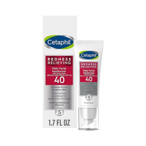 CETAPHIL Redness Relieving Daily Facial Moisturizer SPF 40, 1.7 fl oz, Broad spectrum Sunscreen, Neutral Tint, For Redness-Prone Skin