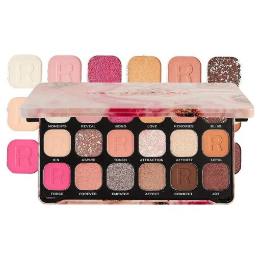 Revolution Beauty, Forever Flawless Eyeshadow Palette, 18 Pigmented Shades, Neutral & Pink Pressed Powder Mattes, Shimmers, Glitters, Affinity, 15 X 0.04 Oz .