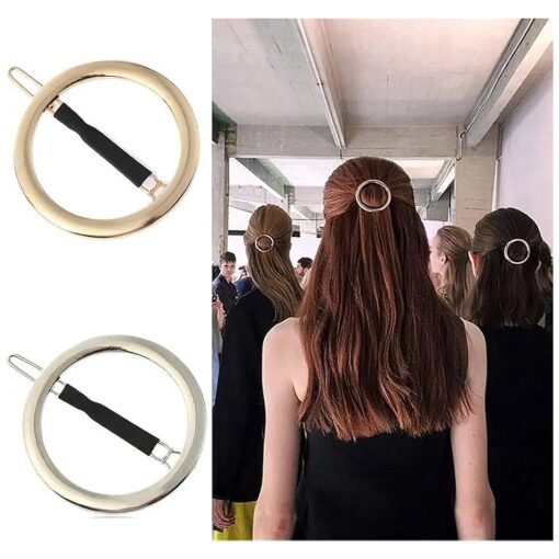 2 Pcs Minimalist Hair Clip for Women and Girls, Newly designed Hollow Hoop Round Circle Geometric Metal Hair Clip Bobby Pin Ponytail Holder Hair Accessories ( Gold & Silver )