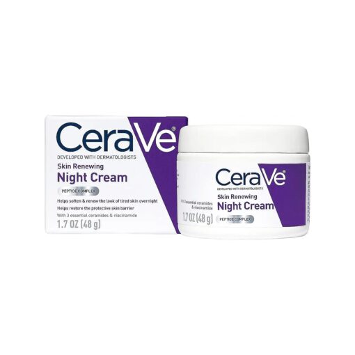 CeraVe Skin Renewing Night Cream | Niacinamide, Peptide Complex, and Hyaluronic Acid Moisturizer for Face | 1.7 Ounce, Packaging may Vary