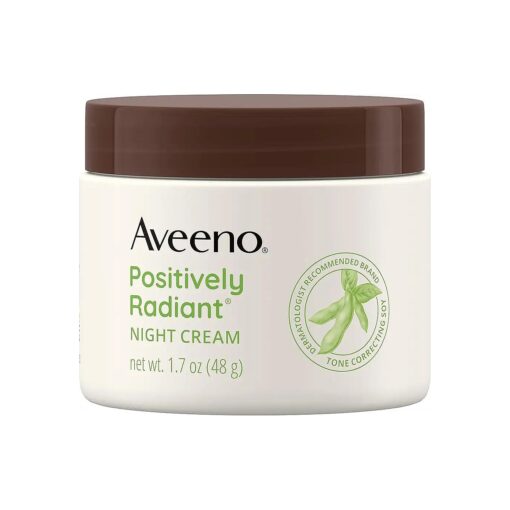 Aveeno Positively Radiant Moisturizing Face & Neck Night Cream with Tone Correcting Soy & Niacinamide, Night Cream Targets Dull Skin & Evens Skin Tone & Texture, Hypoallergenic, 1.7 oz