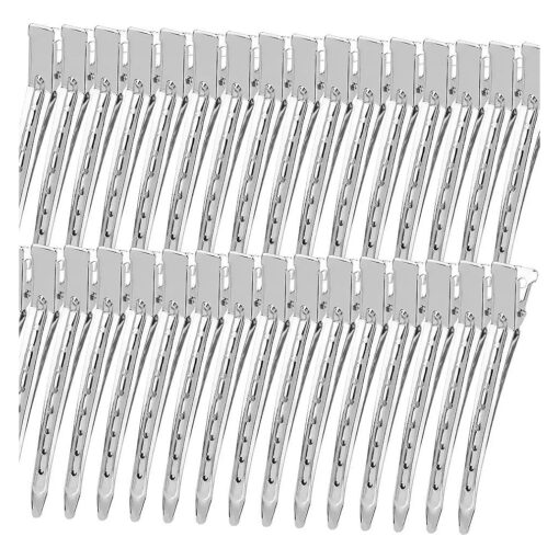 YGDZ Duck Billed Clips, 30pcs 3.5 Inch Metal Alligator Curl Hair Clips with Holes for Hair Styling Sectioning, Hair Coloring, Hair Pins for Thick Hair Roller, Salon, Silver