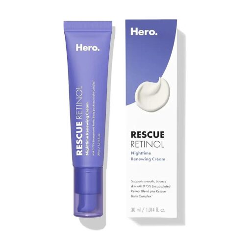 Hero Cosmetics Rescue Retinol Nighttime Renewing Cream - Helps With the Look of Uneven Texture and Post-Blemish Marks - Gentle, Non-Drying Formula, Introduction Retinol - Safe for Sensitive Skin ( 30 ml )