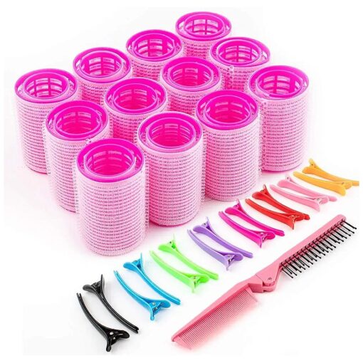 Hair Curlers, Hair Rollers, Hair Curlers Spiral Curls, Hair Curlers No Heat, Hair Curlers Rollers,2 Practical Size 24 Pcs Heatless Hair Curlers with 24Pcs Hair Clips 1 Comb