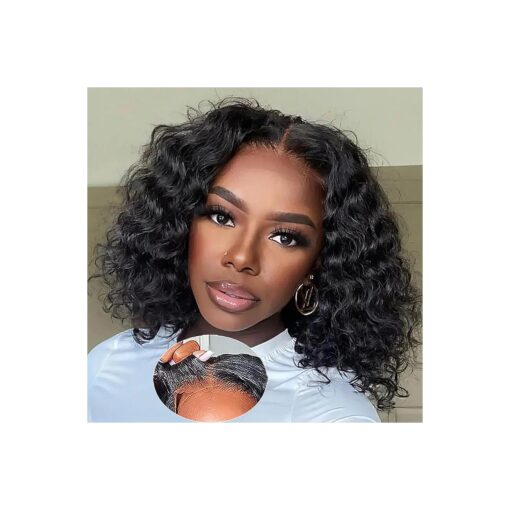 Wear and Go Glueless Wigs Human Hair Pre Plucked Deep Wave Bob Wig Human Hair Lace Front Wigs for Beginners Upgraded No Glue Pre Cut 4x4 Lace Closure Glueless Wigs for Black Women Human Hair 12 Inch