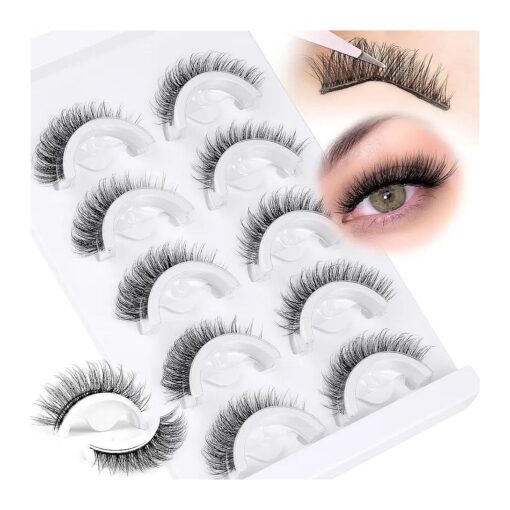 wiwoseo Self Adhesive Eyelashes No Glue Needed False Lashes Natural Look Lash Extensions Reuseable Self Adhesive Lashes Waterproof Wispy Fluffy Lashes 5 Pairs Pack