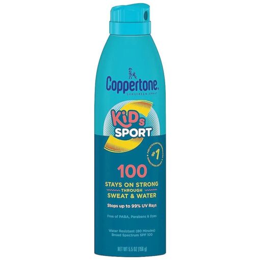 SPORT Kids Sunscreen Spray SPF 100, Water Resistant, Continuous Spray Sunscreen for Kids, Broad Spectrum Sunscreen SPF 100, 5.5 Oz Spray