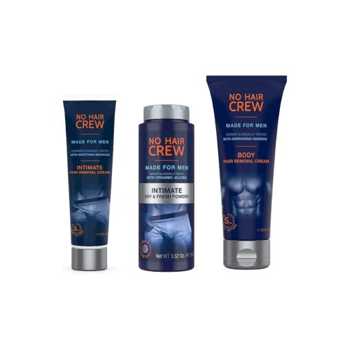 No Hair Crew | The Mega Bundle | Intimate and Body Hair Removal Creams with Intimate Dry & Fresh Powder | Made for Men