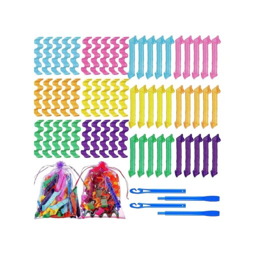 60 Pieces Spiral Curlers Styling Kit 2 Styles No Heat Hair Wave Heatless Curler Silicone Hair Curlers with 2 Pieces Hooks and Bags for Women Girl 's Long and Short Medium Hair ( 7.8 Inch )