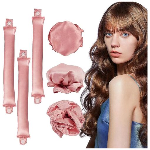 6 Pcs Set Heatless Hair Curler, Satin Heatless Curling Set, Heatless Curls Headband, Overnight Curling Headband, Heatless Curling Set, Creates Beautiful Curls Without Damaging The Hair ( pink )