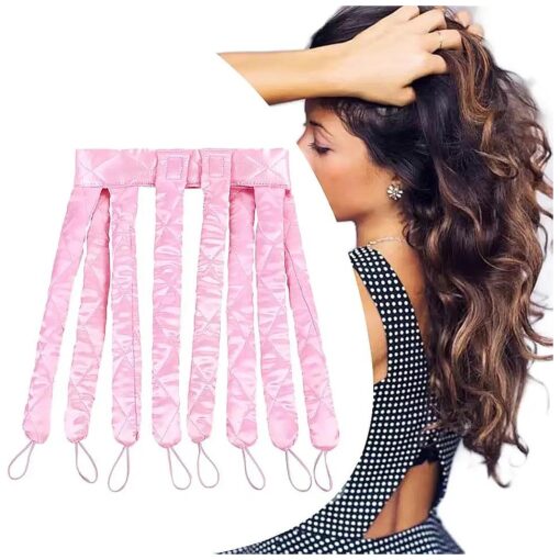 Heatless Hair Curler Rod Headband Skin No Heat Hair Curls for Long Hair with Removable Adjustable Straps Sleep In Over Night Heatless Curling Hair Roller for Women Girls Use Soft ( Pink )