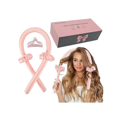 Heatless Hair Curlers for Long and Medium Hair, Silk Curls Headband with Gift Box, Satin Curling Rod Headband, No Heat Rollers to Sleep in Overnight ( Pink )