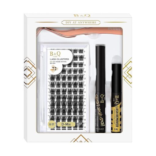 Lash ClusterS B & Q Eyelash Extension Kit Individual Lashes Clusters with Lash Cluster Glue and Remover for DIY Eyelashes Extensions ( Kit, B07 )