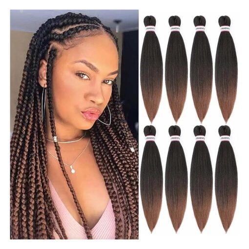 Pre Stretched Braiding Hair,18 Inch 8 Packs Ombre Braiding Hair, Two Tone Yaki Texture Prestretched Crochet Braids Hair Professional Synthetic Hair Extension Itch Free Hot Water Setting ( 18" T1B/30 # )