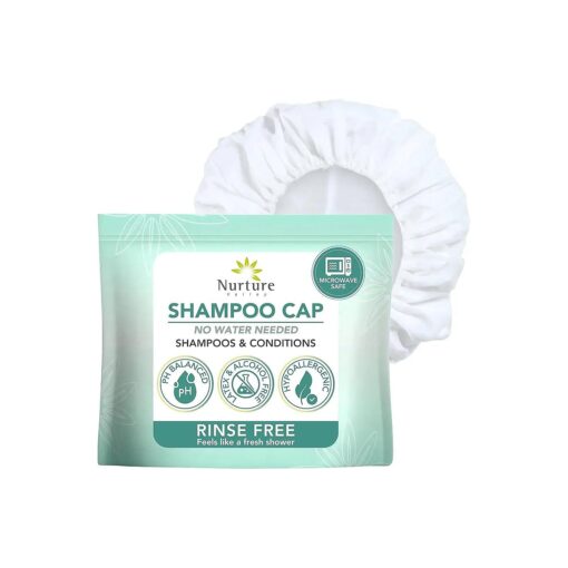 No Water Rinse Free Shampoo Cap by Nurture | Microwavable Hair Washing & Conditioning Shower Caps | Waterless Bathing | Disposable & Hypoallergenic for Adults, Bedridden & Elderly