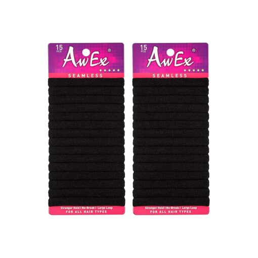 AwEx Seamless, Black Hair Ties,30 PCS, Medium Thickness and Large Loop, Wrist Wearable Hairbands, No Metal Hair Scrunchies, No Pull Ponytail Holder