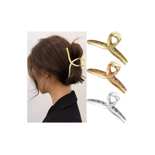 Claw Hair Jaw Clips Barrettes - 3 Pcs No Slip Hair Clamp Grips for Women Girls ( Plastic ( Gold+Rose gold+Silver ) )