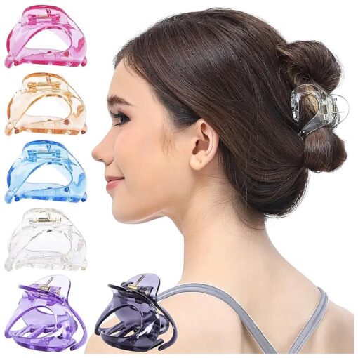 RC ROCHE ORNAMENT 6 Pcs Womens Oval Hollow Curved Jaw Clamp Barrette Interlocking Teeth No Slip Grip Beauty Fashion Girls Classic Plastic Accessory Hair Clip, Medium Transparent Multicolor