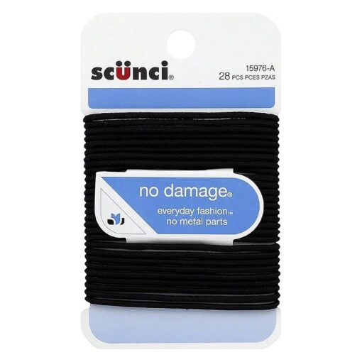 Scunci No Damage Hair Elastics, Medium, Black 28 ea ( Pack of 2 )