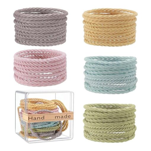 50PCS Women Elastic Hair Tie, Simplicity Thread Ponytail Holders Hair Bands For Girls, 5 Colors No Damage Hair Accessories For Thin and Thick Hair/Pony Tails ...