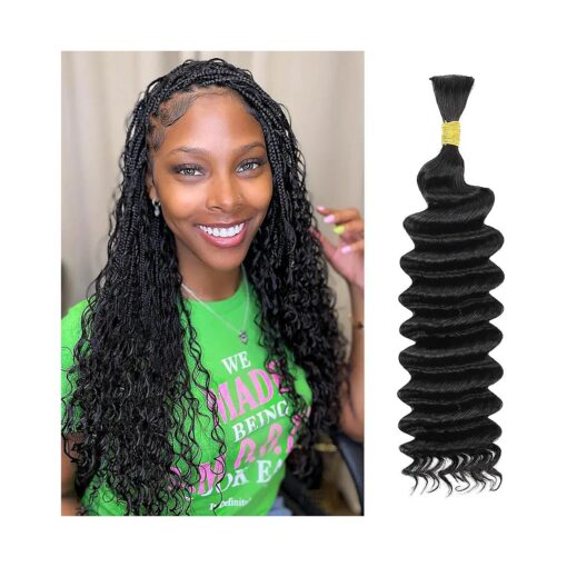 Human Braiding Hair 20 Inch Deep Wave Bulk Human Hair for Braiding No Weft 100 % Unprocessed Curly Micro Human Hair Braiding Hair Extensions for Boho Braids Wet and Wave 50g1Bundle/Pack # Natural Color