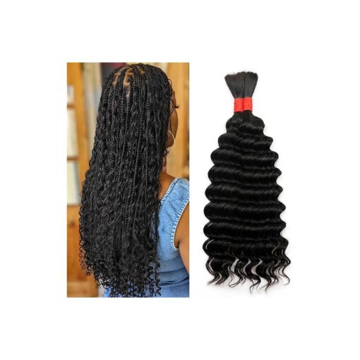 Deep Wave Bulk Human Hair for Braiding No Weft 18" 100g ( 2bundles/1pack ) 100 % Unprocessed Brazilian Virgin Human Hair Bulk for Micro Braids Wet and Wavy Deep Bulk Human Hair Braids Extension ( Jet Black )