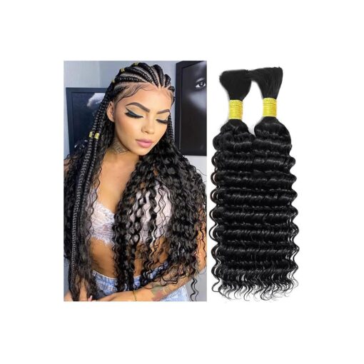 20 Inch Human Braiding Hair For Boho Braids 100g/pack 2 Bundles Deep Wave Bulk Human Hair for Braiding Human Braiding Hair Extensions No Weft Braiding Hair