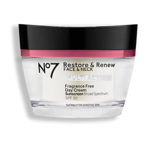 No7 Restore & Renew Multi Action Face & Neck SPF 30 Day Cream - Firming & Hydrating Face Moisturizer with Hyaluronic Acid to Help Reduce the Appearance of Wrinkles - Fragrance-Free ( 1.69 Fl Oz )