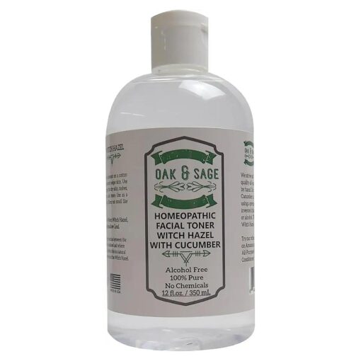 Homeopathic Facial Toner Witch Hazel with Cucumber - Unscented - 12oz Astringent, 100 % Pure, No Alcohol, No Additives