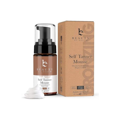 Beauty by Earth Self Tanner Mousse - Medium to Dark Gradual Self Tanner Foam, Sunless Tanner, Natural Self Tanner Mousse, Tanning Foam Self Tanner