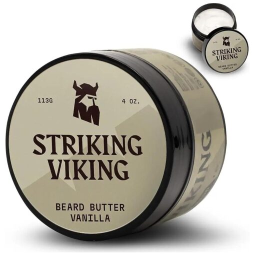 Striking Viking Beard Butter - Non Greasy Beard Butter For Men With Natural Ingredients 4oz - Keep Your Beard Hydrated & Refreshing With Beard Cream ( Vanilla ) - Beard Moisturizer Men