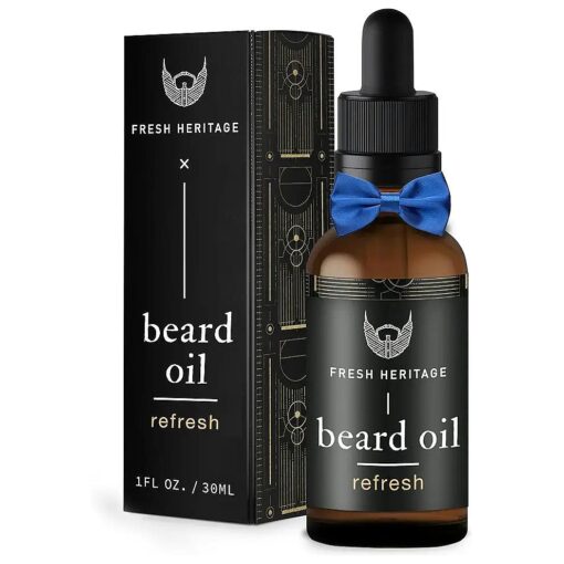 Fresh Heritage 1 fl.oz, Mens Beard Oil - Premium Beard Softening Oil - All Natural Beard Oil, Cruelty Free & Scented Beard Products - Thicker Beard Oil For Softer, Fuller Beard - Refresh Scent