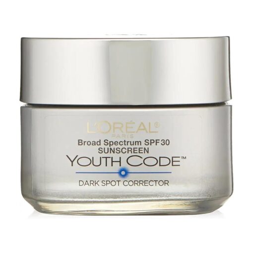 Dark Spot Corrector Face Moisturizer with SPF 30 for Even Skin Tone by L'Oreal Paris, Youth Code Anti-Aging Day Cream, Non-greasy, 1.7 oz .