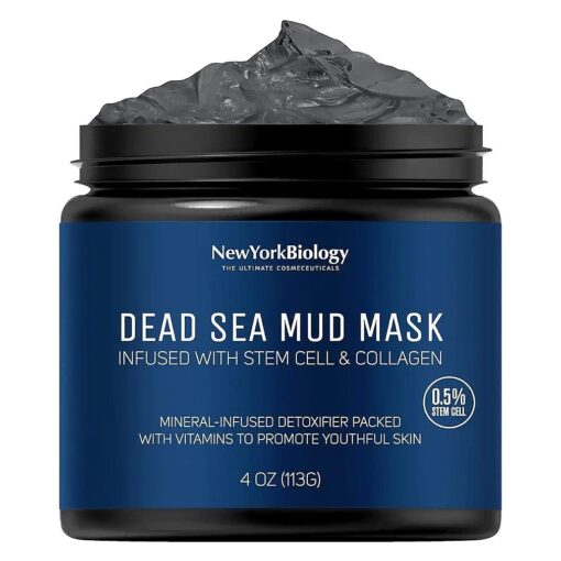 New York Biology Dead Sea Mud Mask for Face and Body with Stem Cell and Collagen - Spa Quality Pore Reducer for Acne, Blackheads and Oily Skin, Natural Skincare for Women, Men - Tightens Skin - 4 oz