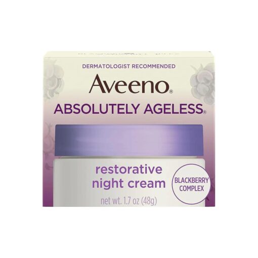 Aveeno Absolutely Ageless Restorative Night Cream Face & Neck Moisturizer with Antioxidant-Rich Blackberry Complex, Vitamin C & E, Hypoallergenic, Non-Greasy & Non-Comedogenic, 1.7 fl, oz