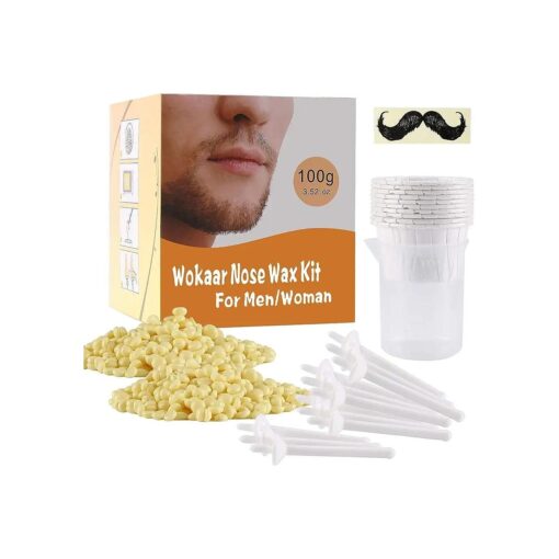 Nose Wax Kit, 100g Wax, 30 Applicators, Nose Ear Hair Instant Removal Kits from Wokaar ( 15-20 Times Usage ) .Nasal Waxing Kit for Men and Women, Safe Easy Quick & Painless.10 Mustache Guards