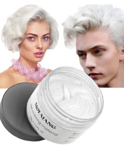 White Temporary Hair Color Wax, Hair Spray Color, Hair Wax Dye Pomades Disposable Natural Hair Wax Color Gel, Instant Hairstyle Mud Cream for Halloween, Kids, Party, Cosplay, Masquerade etc, ( White )