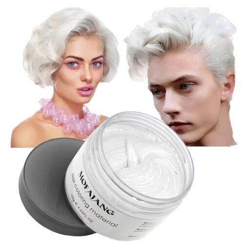 White Temporary Hair Color Wax, Hair Spray Color, Hair Wax Dye Pomades Disposable Natural Hair Wax Color Gel, Instant Hairstyle Mud Cream for Halloween, Kids, Party, Cosplay, Masquerade etc, ( White )