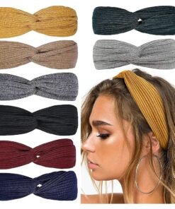 Huachi Headbands for Women Twist Knotted Women Head Bands Boho Stretchy Hair Bands Non Slip for Girls Criss Cross Turban Plain Headwrap Yoga Workout Vintage Hair Accessories, Solid Color